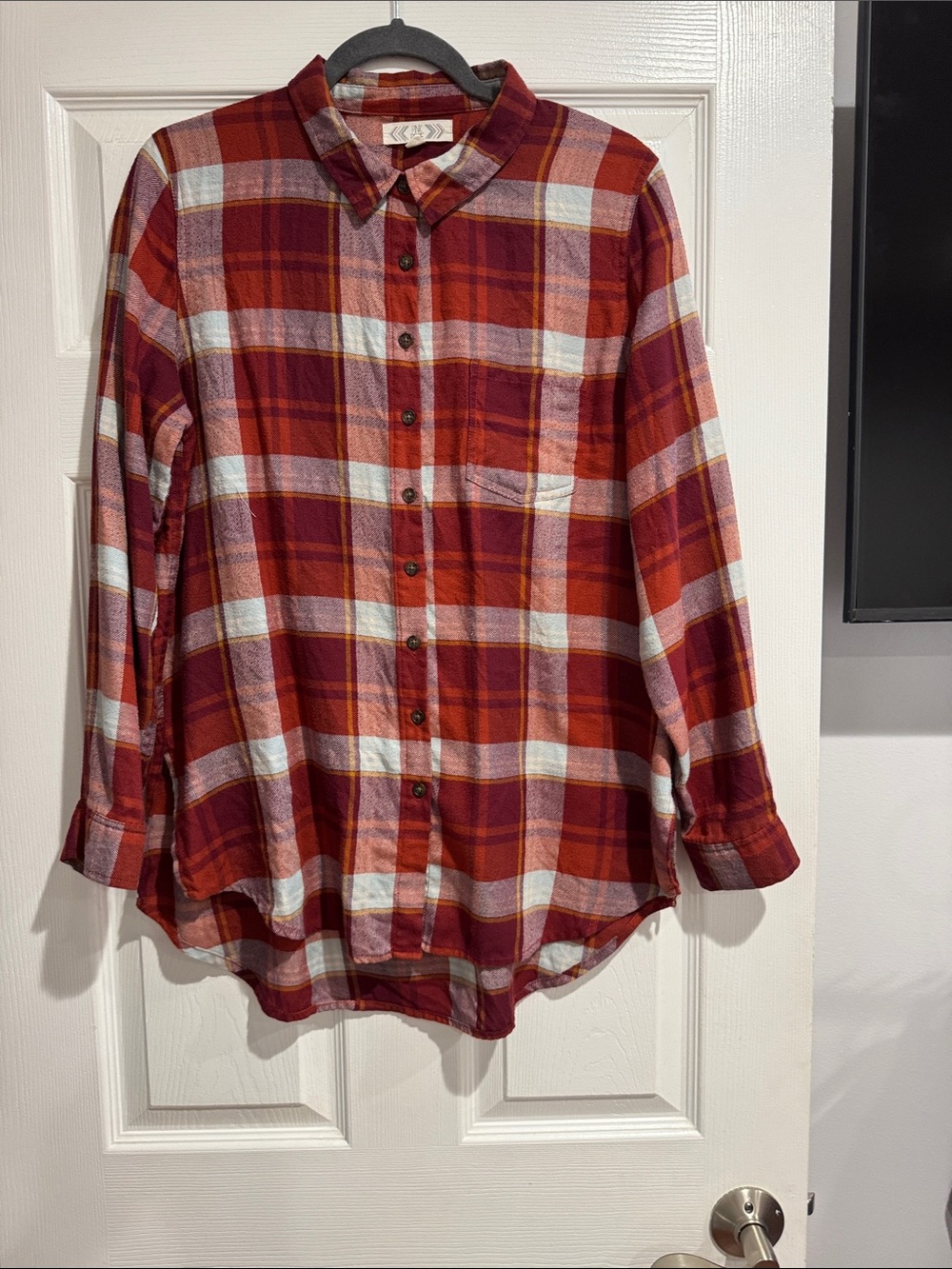 Pink Rose Red and Burgundy Plaid Button-Down Shirt